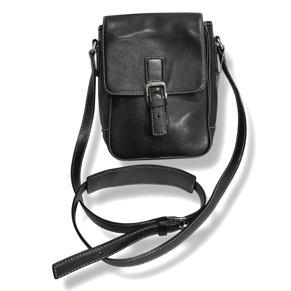 Vintage 90s Coach Crossbody Camera Bag Black Leather Buckle Flap Adjustable